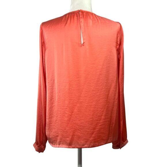 Vince Long Sleeve Blouse Coral Draped Front Size 10 Medium - Picture 6 of 14